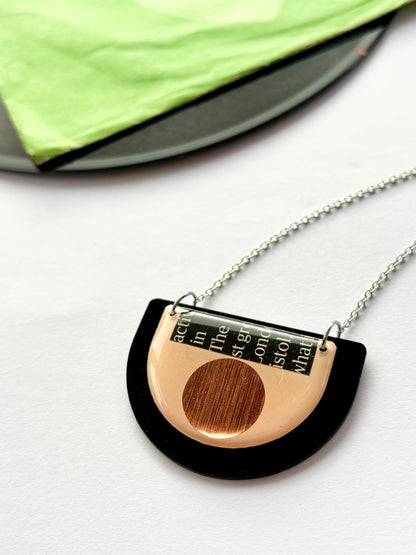 40% OFF /modern vinyl record necklace in light pink, copper and recycled magazine paper