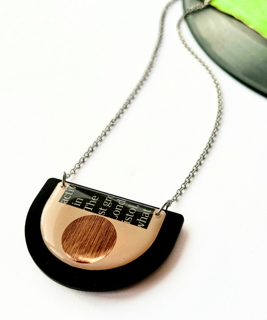 40% OFF /modern vinyl record necklace in light pink, copper and recycled magazine paper