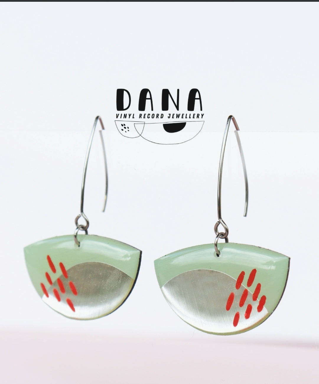 50% OFF the boats in light mint green and silver with pops of red / modern upcycled fashion