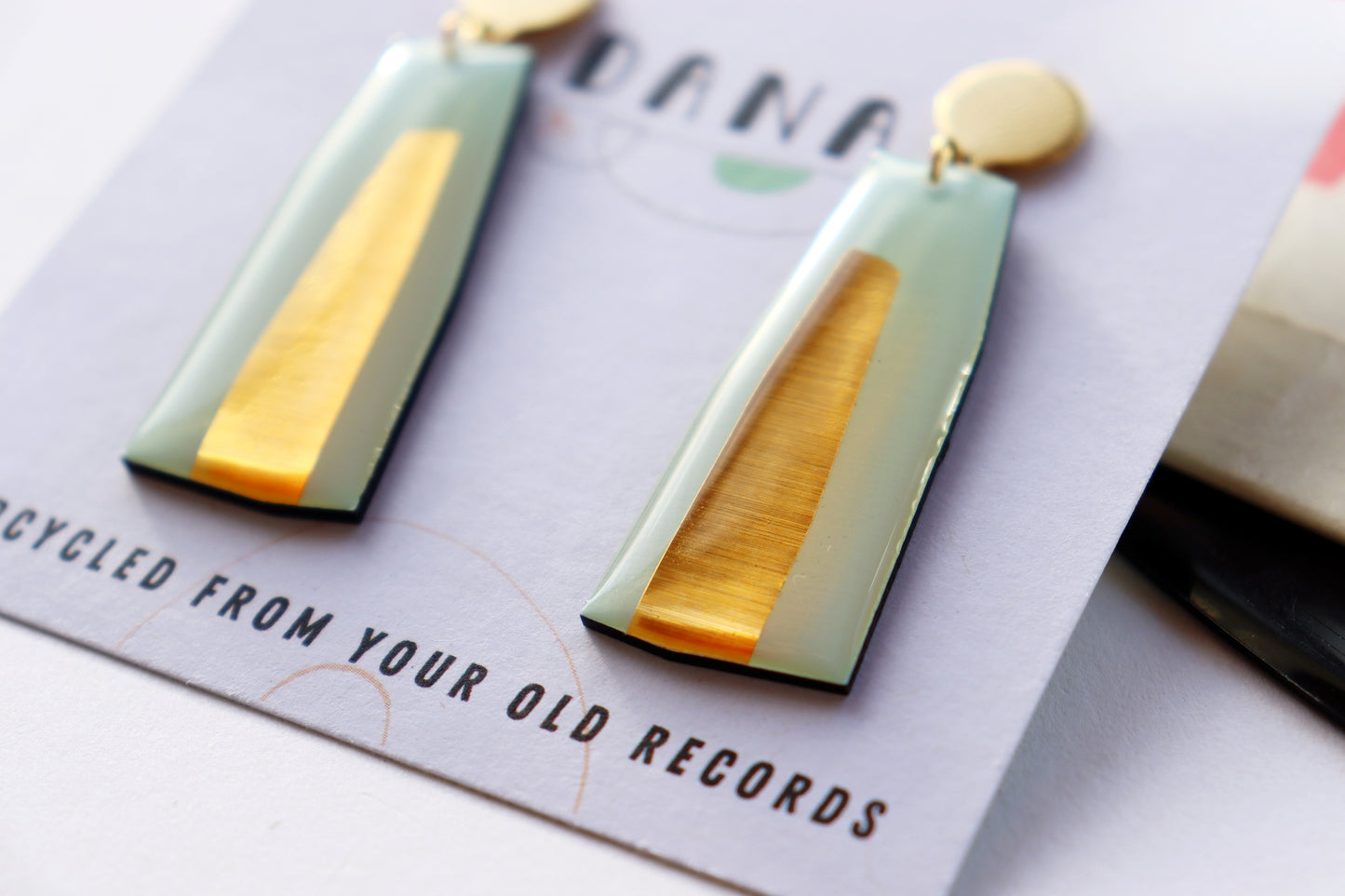 ELLA in minty aqua and GOLD / vinyl record earrings