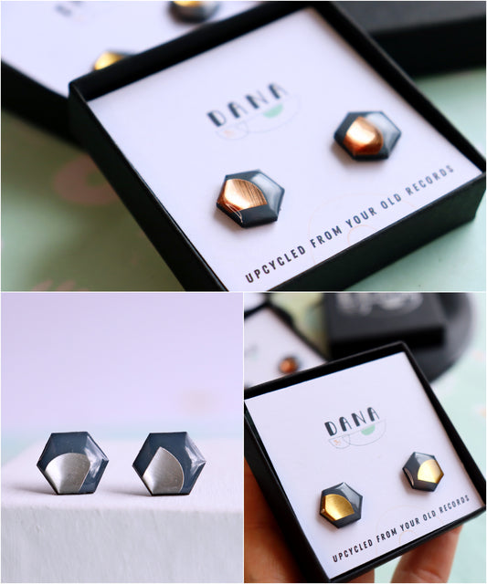 20% OFF / The medium HEXA studs / gold, copper or silver