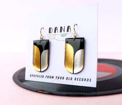 30% OFF NICO / one pair left in gold / contemporary upcycled vinyl earrings