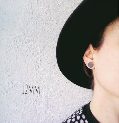 Unisex plain black flat vinyl record studs / 6 sizes