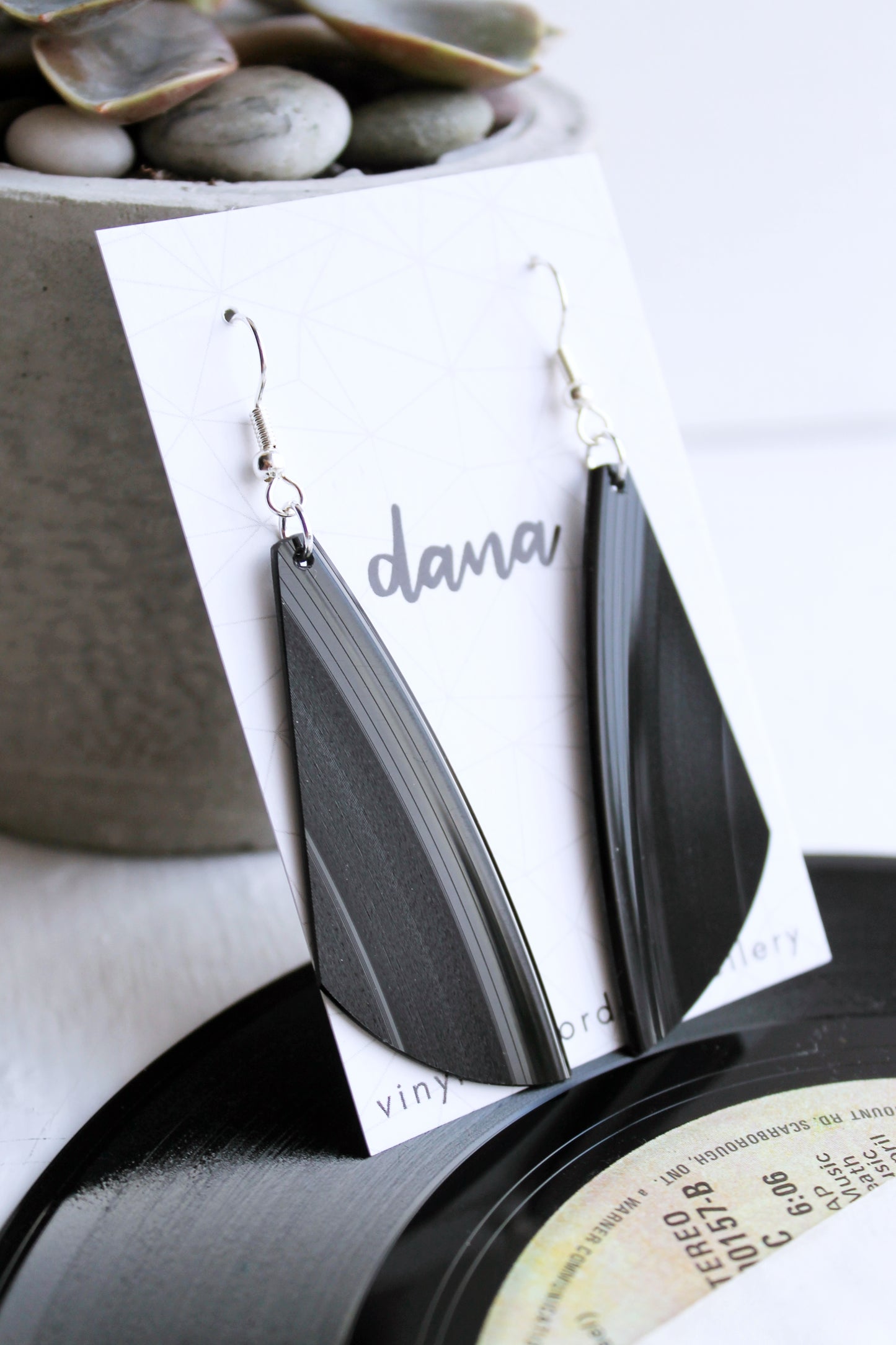 Stylish yet upcycled long vinyl record earrings