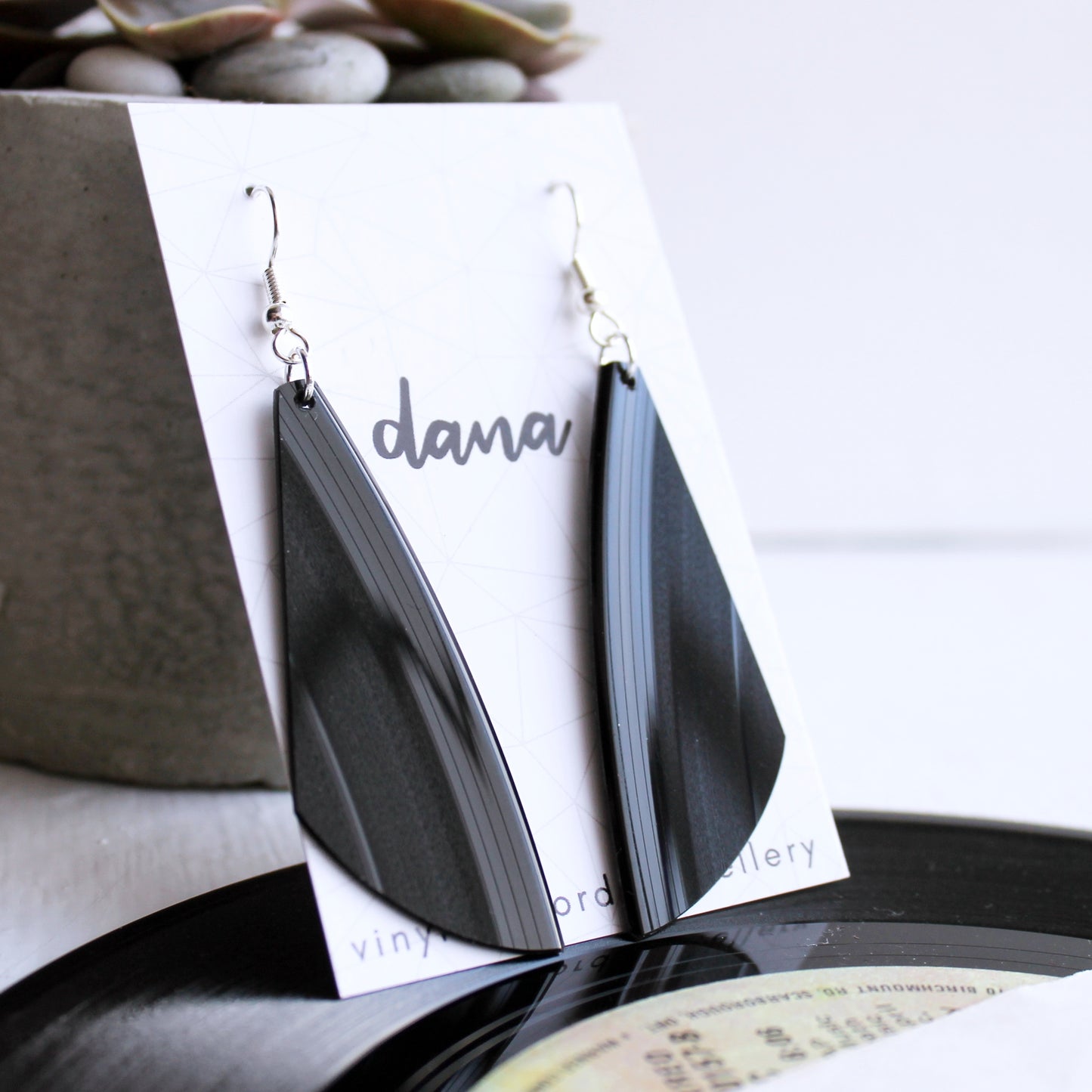 Stylish yet upcycled long vinyl record earrings