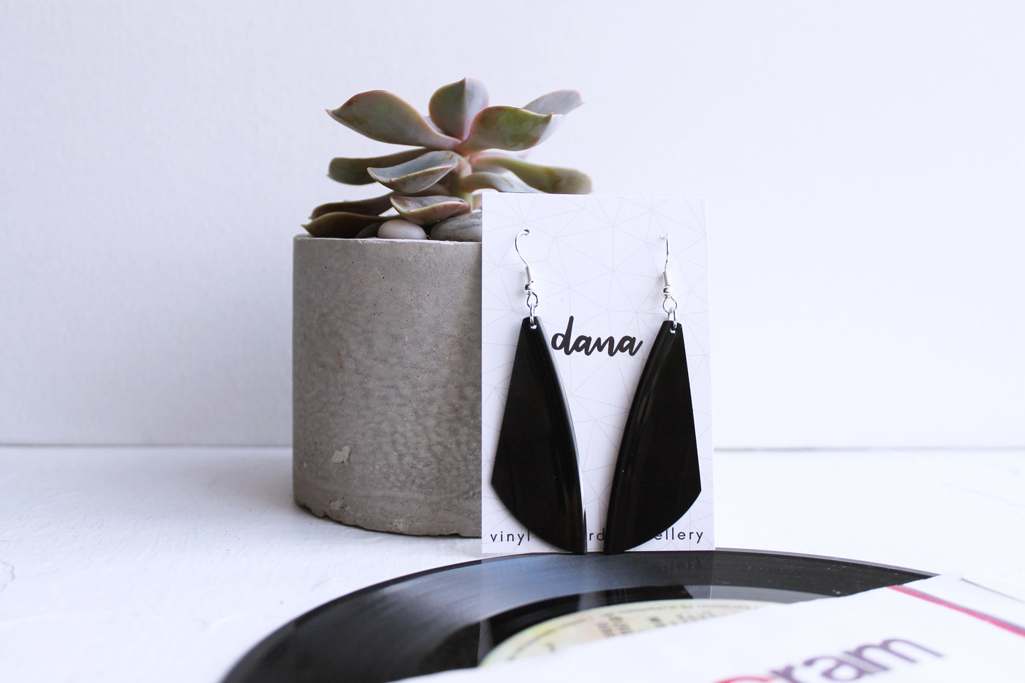 Stylish yet upcycled long vinyl record earrings