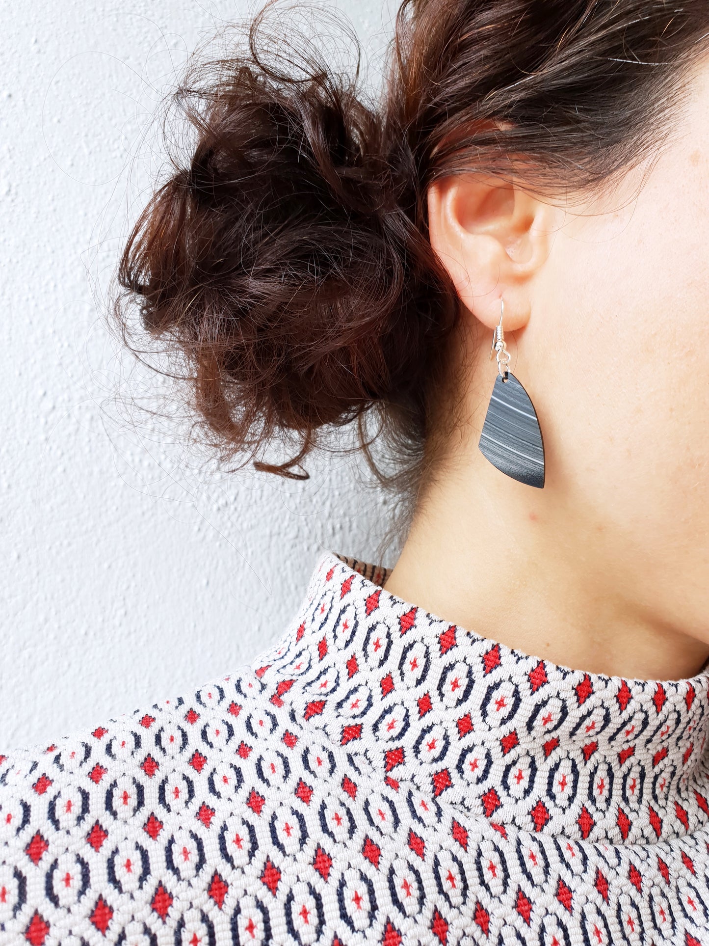 Black minimalist vinyl record dangle earrings by Dana Jewellery