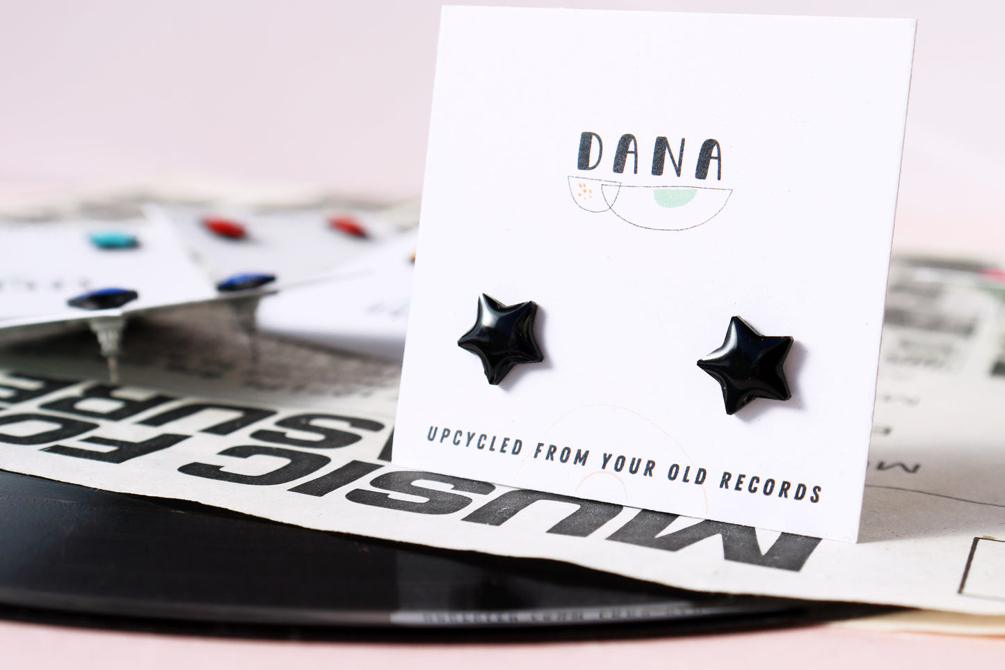 star studs / 8 colours / upcycled vinyl record jewellery