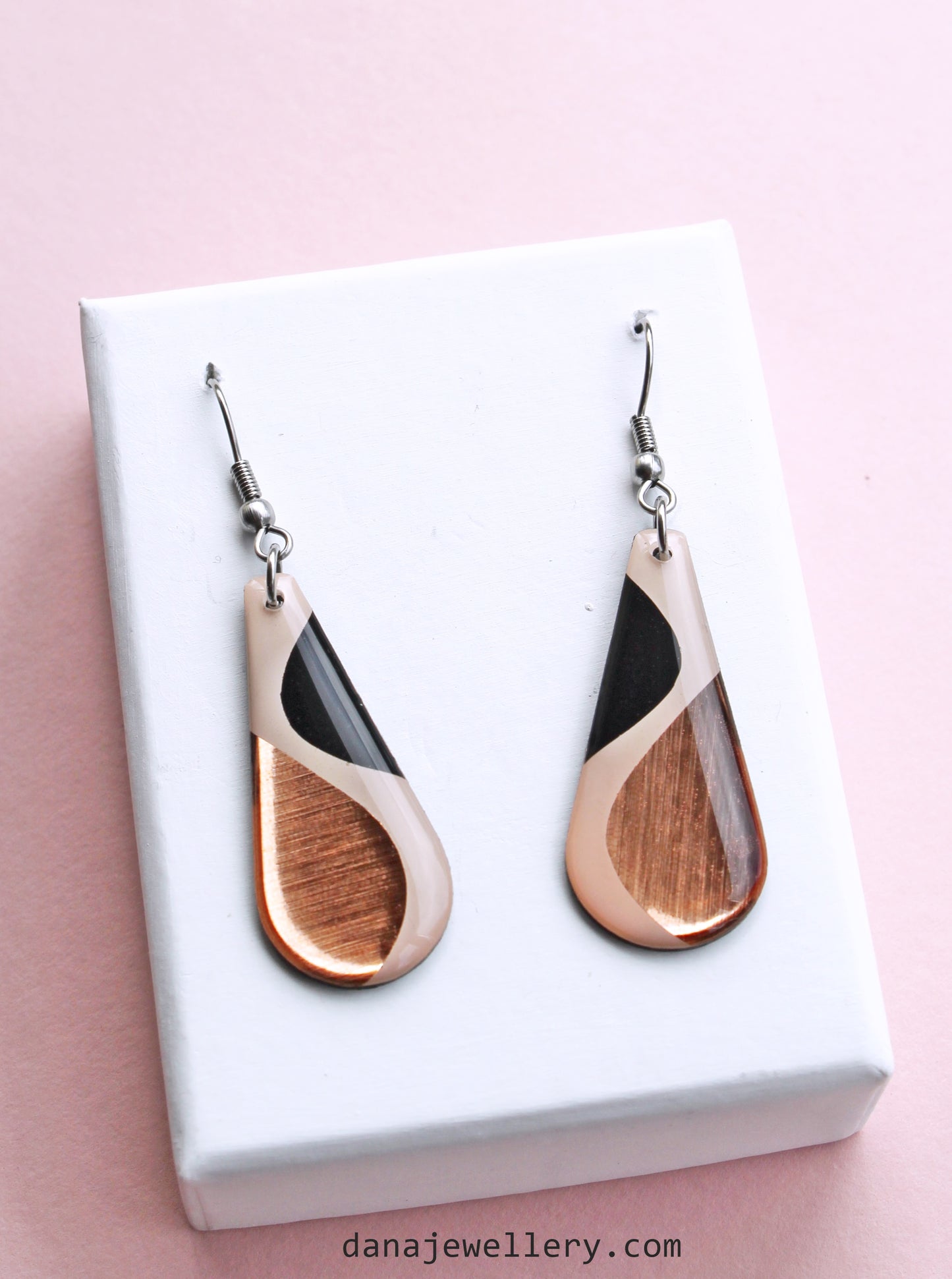 abstract casual chic long teardrop earrings / recycled vinyl earrings