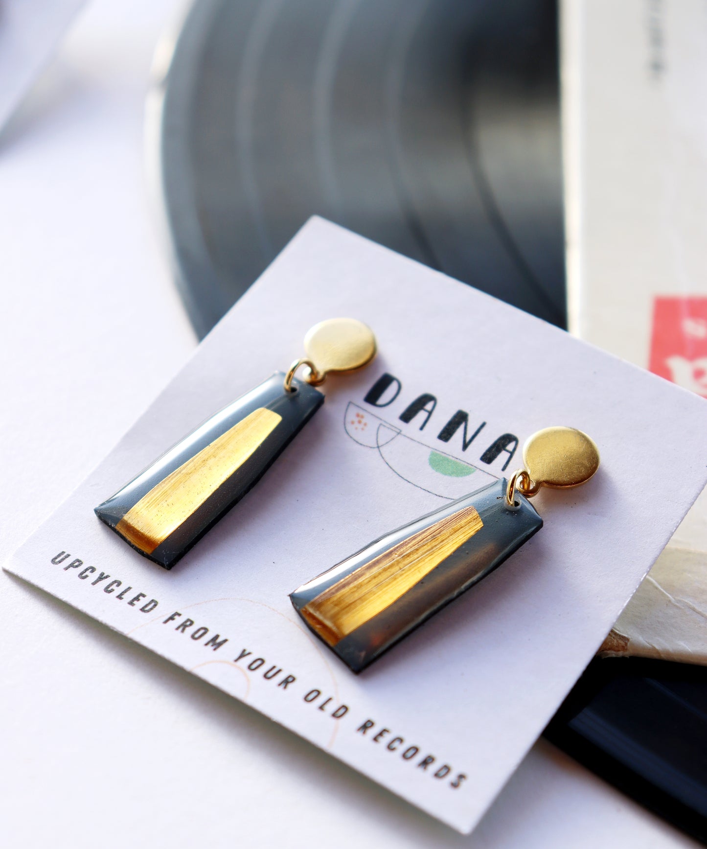 ELLA in blue grey / gold silver copper / vinyl record earrings