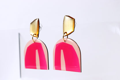 statement GEO dangles in hot hot pink and gold