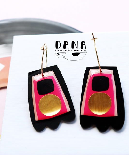 LAST PAIR / FROUFROU no. 2 in hot pink and gold / recycled vinyl jewellery