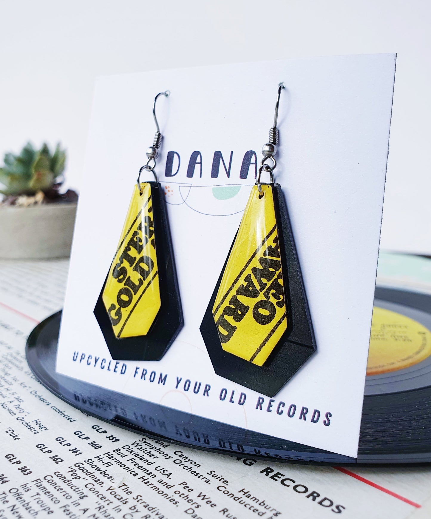 20% OFF Stereo Gold Award /Unique handmade vinyl upcycled earrings