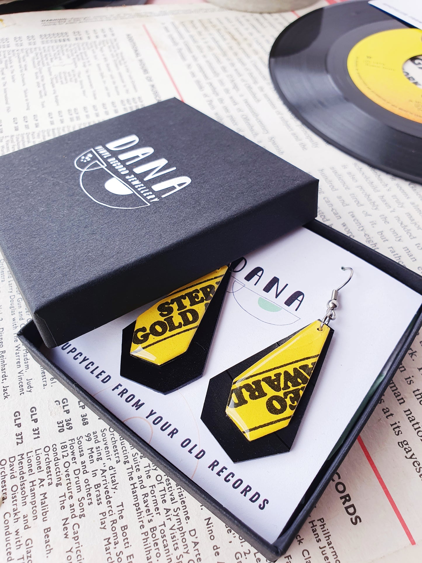 20% OFF Stereo Gold Award /Unique handmade vinyl upcycled earrings