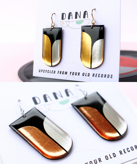 30% OFF NICO in copper or gold / contemporary upcycled vinyl earrings