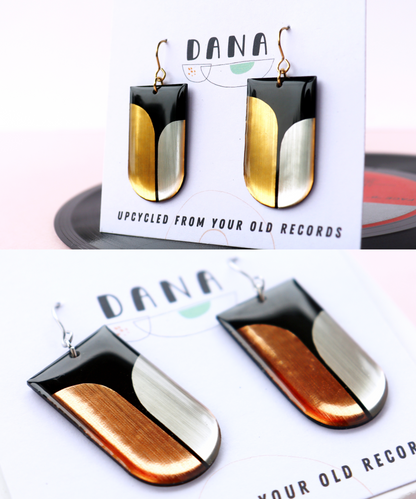 30% OFF NICO / one pair left in gold / contemporary upcycled vinyl earrings