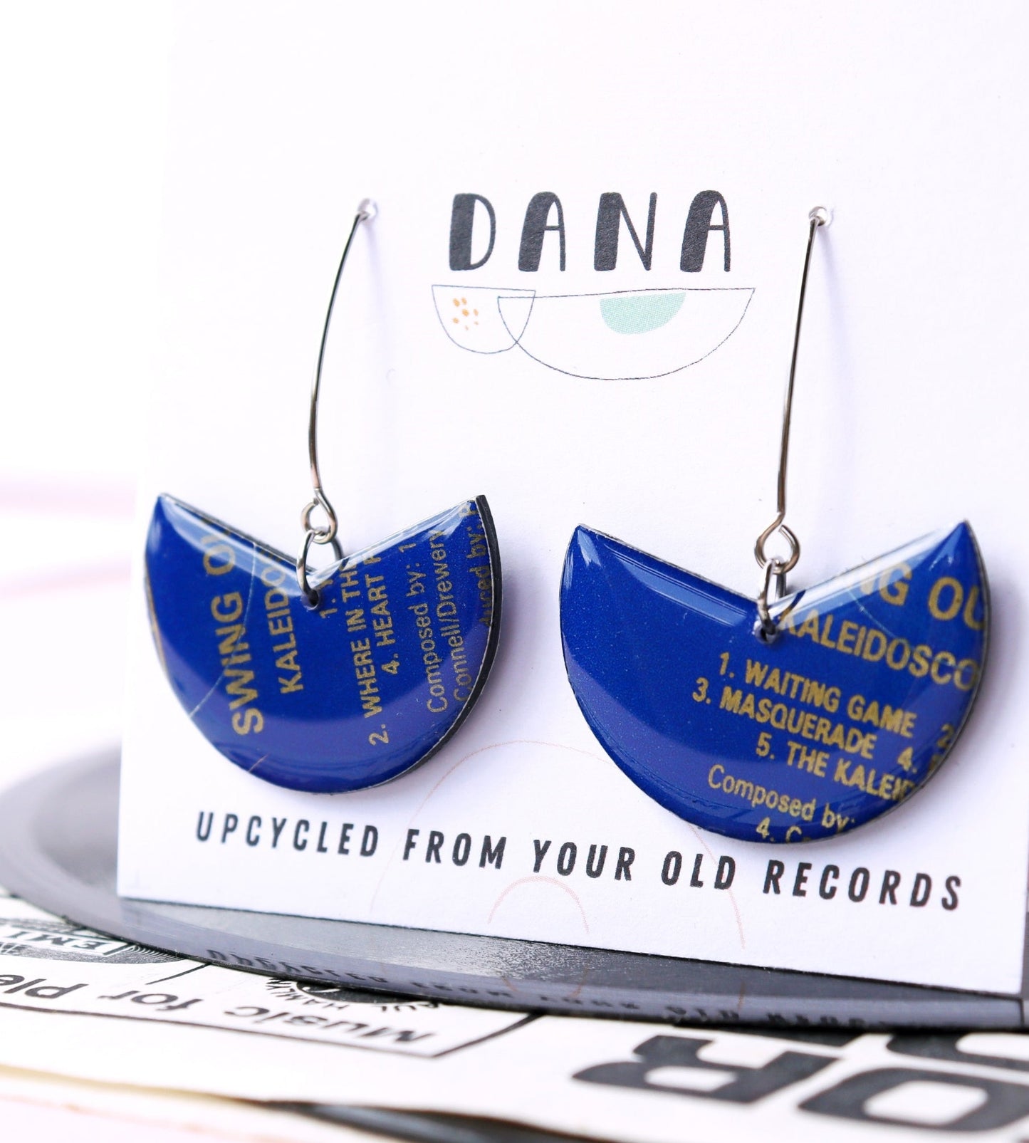 20% OFF Swing Out Sister / ooak upcycled vinyl earrings in deep blue