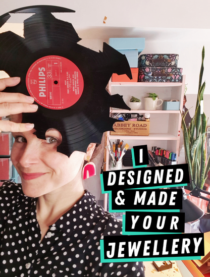 Geometric vinyl record earrings by Dana Jewellery