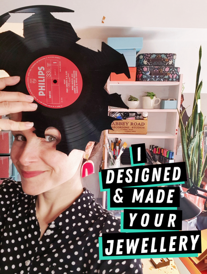 Pussy Records! / Mama's Boys / Superb large one of a kind geometric vinyl record earrings