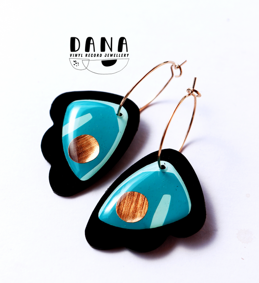 30% OFF /FROUFROU no.1 in teal and cooper/ upcycled vinyl record earrings